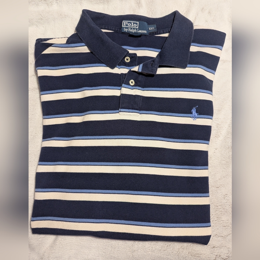 Polo by Ralph Lauren Blue White Stripes 100% Cotton Size XXL